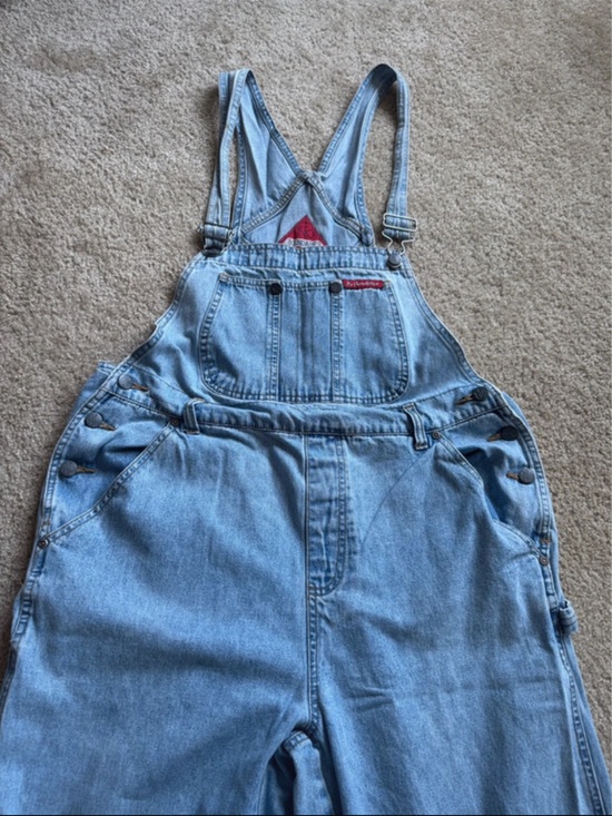 No Boundaries Denim - No Boundaries Light Blue Denim Overalls with Red Patch